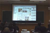 真野中学校視聴覚室での授業風景「電子編集」
